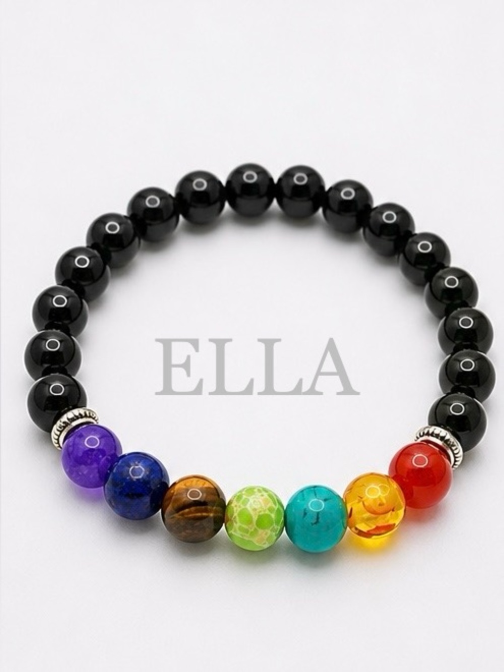 Black Onyx Style Glass Beaded Bracelet with Multicolor Stones | Stretch Stack